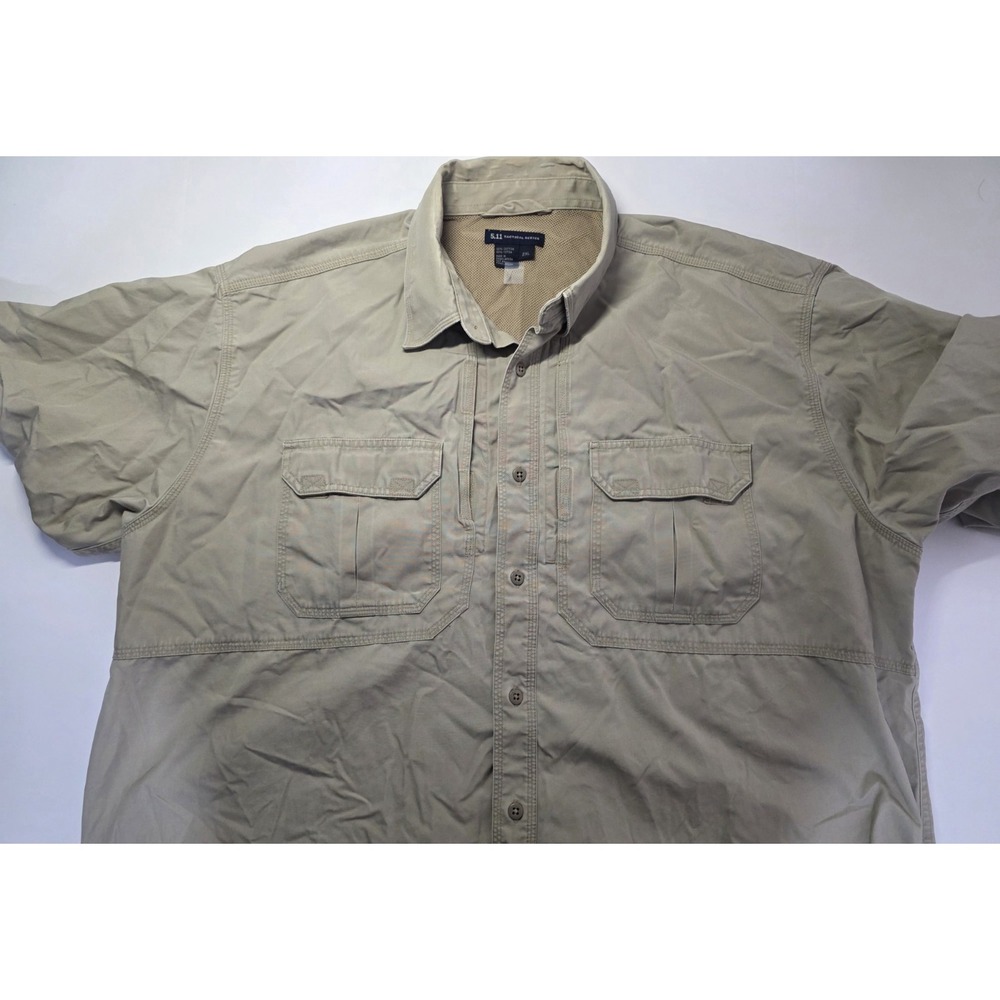 5.11 Tactical Mens Size 2XL Beige Vented Short Sleeve Button Down